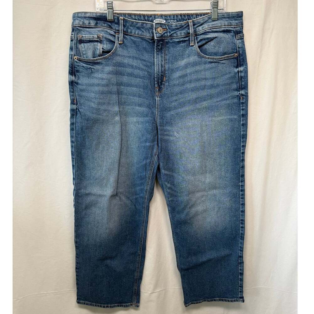 Old Navy Slim Wide Leg High Rise Jeans, Medium Wash, Size 16